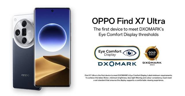 OPPO Find X7 Ultra เป็นรายแรกที่ได้รับเครื่องหมาย DXOMARK Eye Comfort Display